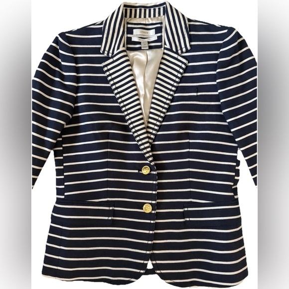 J.Crew Women’s Schoolboy Blazer Sz 4 Navy White Stripe Linen Cotton Jacket - Picture 2 of 8